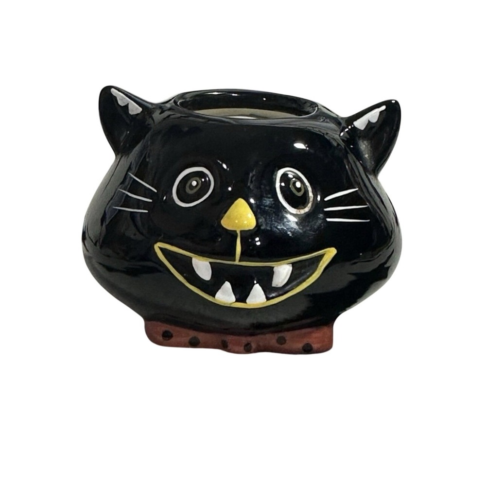 Black Cat Tea Light Halloween 2004 Ceramic Candle Holder